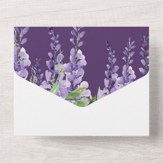 Romantic Wisteria over Paars donker All In One Uitnodiging (Achterkant)