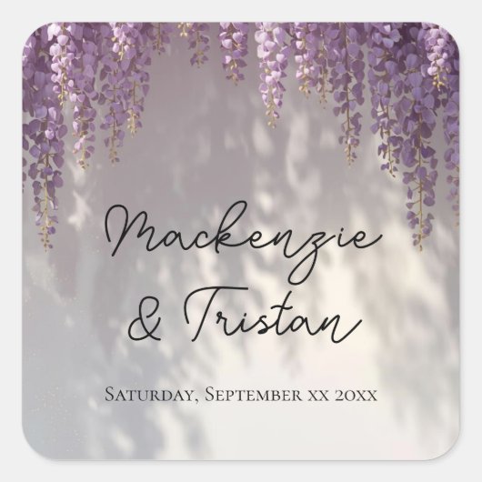 Romantic Wisteria Wedding Vierkante Sticker (Voorkant)