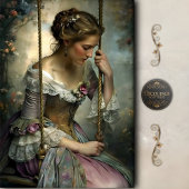 Romantic Woman on Swing Floral Decoupage Tissuepapier
