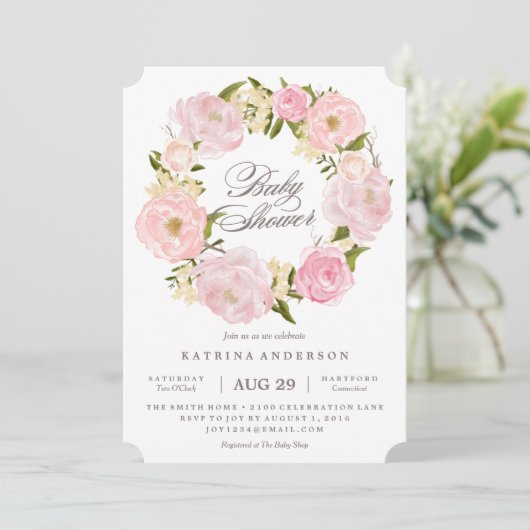 Romantic Wreath Baby shower Invitation Kaart (Staand voorkant)