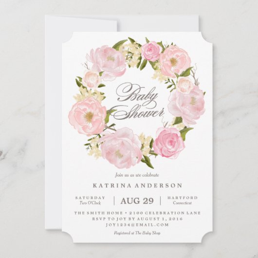 Romantic Wreath Baby shower Invitation Kaart (Voorkant)