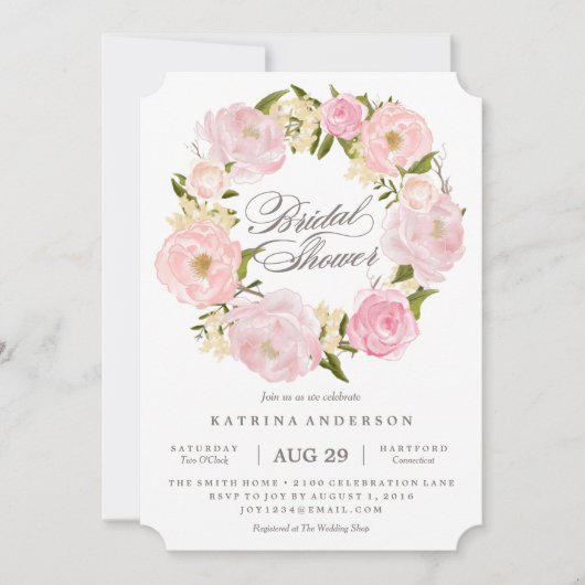 Romantic Wreath Bridal Shower Invitation Kaart (Voorkant)