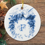 Romantic Wreath・Doves Keramisch Ornament<br><div class="desc">Romantische kreet met twee blauwe doven.  tekst sjabloon rechts.</div>