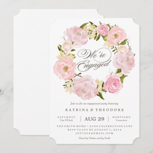 Romantic Wreath Engagement Party Kaart (Voorkant / Achterkant)