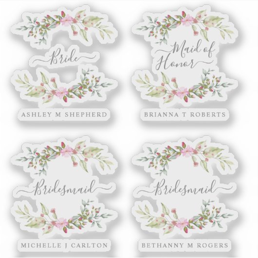 Romantic Wreath in Pink for Bride and Bridesmaids Sticker (Voorkant)