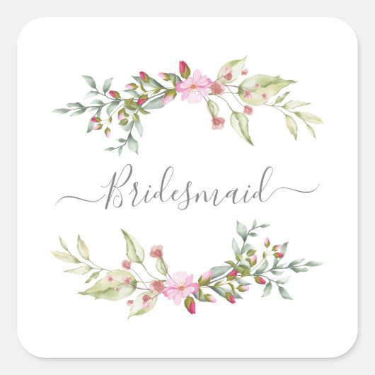 Romantic Wreath in Pink for Bridesmaids Vierkante Sticker (Voorkant)