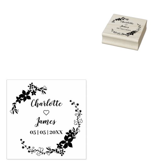 Romantic Wreath Names and Dates for Wedding Rubberstempel (Gestempeld)