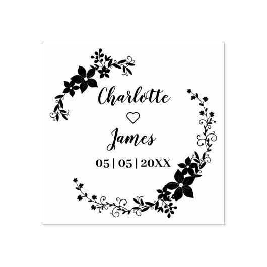 Romantic Wreath Names and Dates for Wedding Rubberstempel (Afrduk)