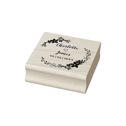 Romantic Wreath Names and Dates for Wedding Rubberstempel (Stempel)
