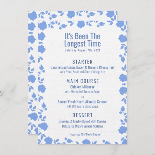 Romantic Zacht  Blauw Bindmenu Menu (Voorkant / Achterkant)