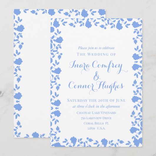 Romantic Zacht  Blauw Modern Floral Kaart (Voorkant / Achterkant)