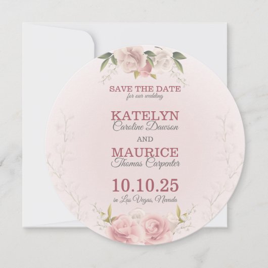 Romantic Zachte Rozen sparen de DatumKaart Save The Date (Voorkant)