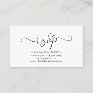 Romantic, Zwart, Uitnodiging RSVP, antwoord Informatiekaartje