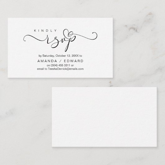 Romantic, Zwart, Uitnodiging RSVP, antwoord Informatiekaartje (Voorkant / Achterkant)