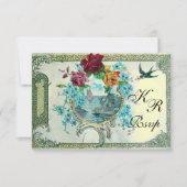 ROMANTİCA 3 BLOEMEN BRUILOFT MONOGRAM RSVP, metall RSVP Kaartje (Voorkant)