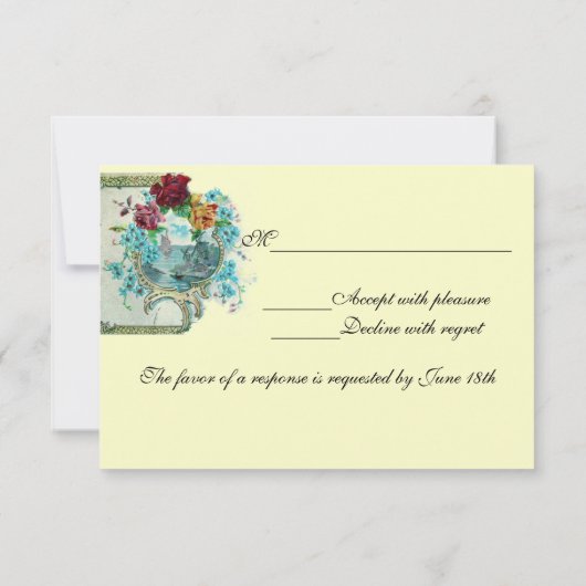 ROMANTİCA 3 BLOEMEN BRUILOFT MONOGRAM RSVP, metall RSVP Kaartje (Achterkant)