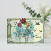 ROMANTİCA 3 BLOEMEN BRUILOFT MONOGRAM RSVP, metall RSVP Kaartje (Staand voorkant)