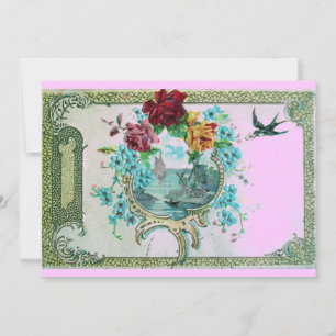 ROMANTICA 3 Bloemig Blauw Roze Trouwfeest Kaart