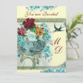 ROMANTİCA 3 ELEGANT GOLD BLUE WEDDING MONOGRAM KAART (Staand voorkant)