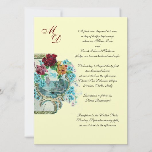 ROMANTİCA 3 ELEGANT GOLD BLUE WEDDING MONOGRAM KAART (Achterkant)