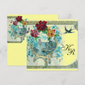 ROMANTICA 3 MONOGRAM , Blauw Geel Trouwen Aankondiging (Voorkant / Achterkant)