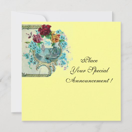 ROMANTICA 3 MONOGRAM , Blauw Geel Trouwen Aankondiging (Achterkant)