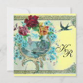 ROMANTICA 3 MONOGRAM , Blauw Geel Trouwen Aankondiging (Voorkant)