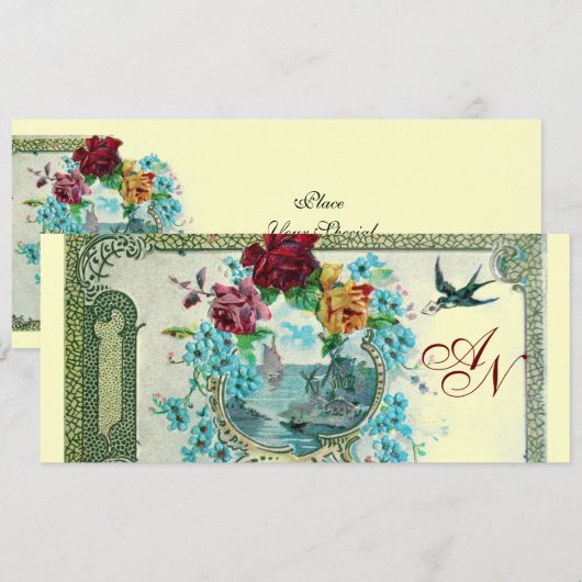 ROMANTİCA 3 MONOGRAM, blauw roze rood geel Aankondiging (Voorkant / Achterkant)