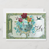 ROMANTİCA 3 MONOGRAM, Blue White Wedding Party Kaart (Voorkant)