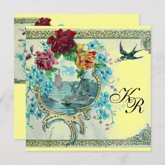 ROMANTİCA 3 MONOGRAM, Blue Yellow Weddenschap Aankondiging (Voorkant / Achterkant)