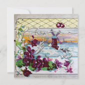 ROMANTICA 4 MONOGRAM, Bloem Paars Roze Bruiloft Save The Date (Achterkant)