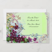 ROMANTICA 4 MONOGRAM, Paarse groene bruiloft Kaart (Voorkant)
