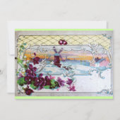 ROMANTICA 4 MONOGRAM, Paarse groene bruiloft Kaart (Achterkant)