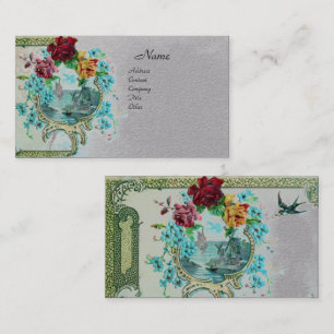 ROMANTICA Antiek Flowers Rozen, Floral Grey Paper Visitekaartje