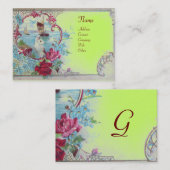 ROMANTICA, BLAUW GROEN ROZE BLOEM, DUIF Monogram Visitekaartje (Voorkant / Achterkant)