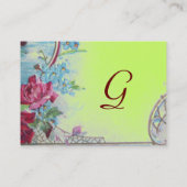 ROMANTICA, BLAUW GROEN ROZE BLOEM, DUIF Monogram Visitekaartje (Achterkant)