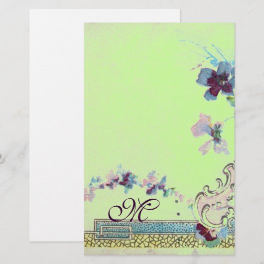 ROMANTİCA Blauw Groen Roze Bruiloft Bloemen Monogr Briefpapier (Voorkant / Achterkant)