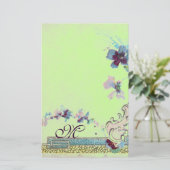 ROMANTİCA Blauw Groen Roze Bruiloft Bloemen Monogr Briefpapier (Staand voorkant)