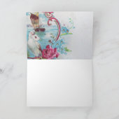 ROMANTICA, BLAUW ROOD ROZE BLOEMIGE ROZEN WITTE DU FEESTDAGEN KAART (Binnen)