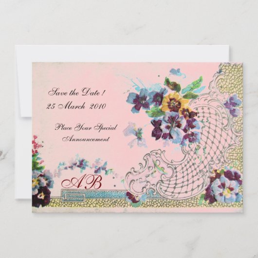 ROMANTİCA Blauw Roze Bloem Bruiloft Monogram Kaart (Voorkant)