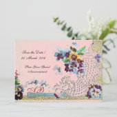 ROMANTİCA Blauw Roze Bloem Bruiloft Monogram Kaart (Staand voorkant)