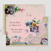 ROMANTİCA Blauw Roze Bloem Bruiloft Monogram Kaart (Voorkant / Achterkant)
