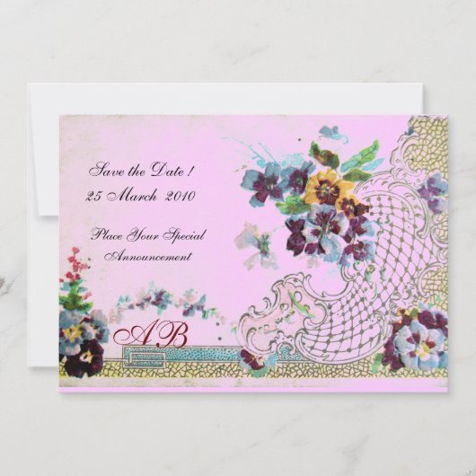 ROMANTİCA Blauw Roze Bloem Bruiloft Monogram Kaart (Voorkant)