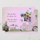 ROMANTİCA Blauw Roze Bloem Bruiloft Monogram Kaart (Voorkant / Achterkant)