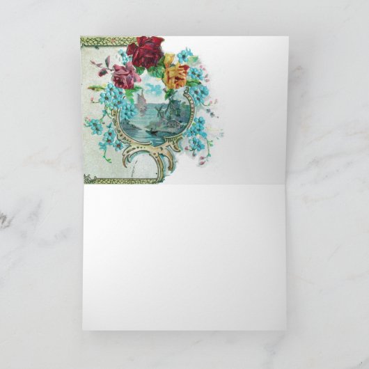 ROMANTICA, BLAUW ROZE BLOEMIGE ROZEN MET SLIK FEESTDAGEN KAART (Binnen)