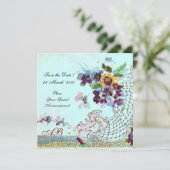 ROMANTICA Bloemen Roze Blauwgroen Blauw Bruiloft M Save The Date (Staand voorkant)