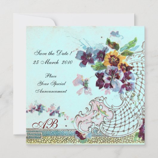 ROMANTICA Bloemen Roze Blauwgroen Blauw Bruiloft M Save The Date (Voorkant)