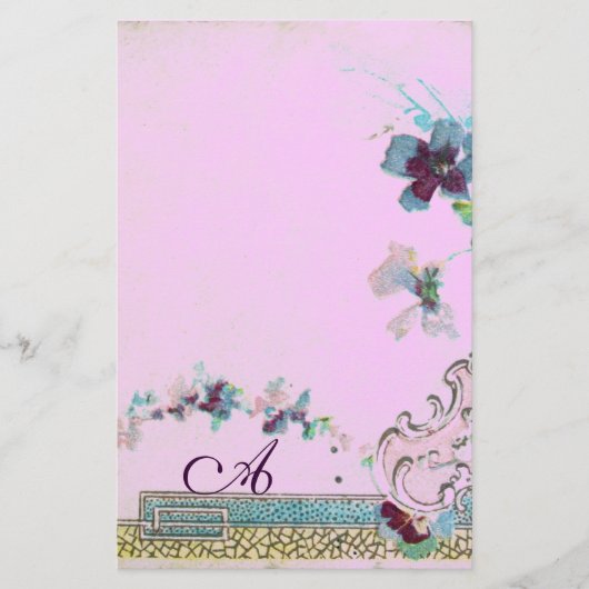 ROMANTİCA Blue Lila Wedding Floral Monogram Briefpapier (Voorkant)