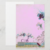 ROMANTİCA Blue Lila Wedding Floral Monogram Briefpapier (Voorkant / Achterkant)