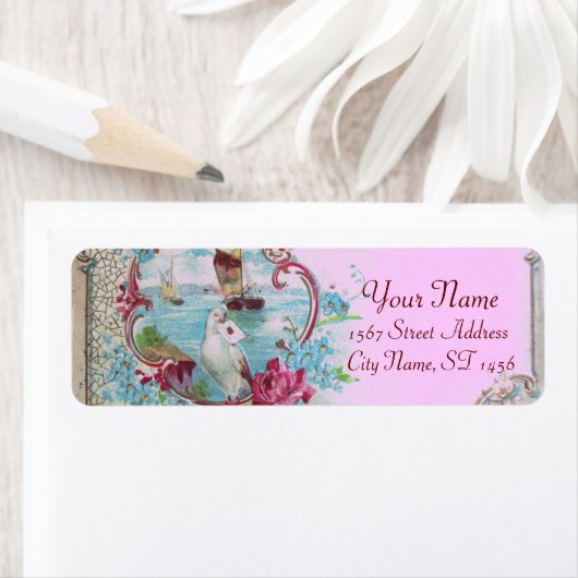 ROMANTICA, BLUE PINK BLUE FLORAL BEACH WEDING ETIKET (Insitu)